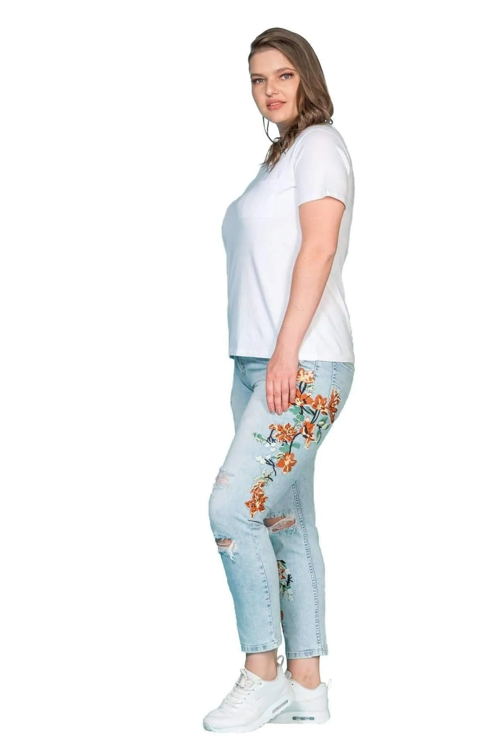 Plus Size Damen T-Shirt in Anthrazit mit Taschendetail und Rundhalsausschnitt - Image 17