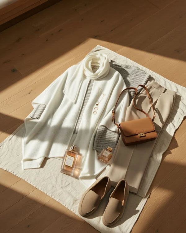 Büyük Beden Kadın Büyük Beden Kadın Beyaz Pamuklu Tesettür Panço - Atkı Detaylı Tesettür Panço [Beyaz] [Pamuklu]