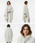 Weißer Baumwoll-Poncho für Damen große Größen mit integriertem Schal – Modest Fashion