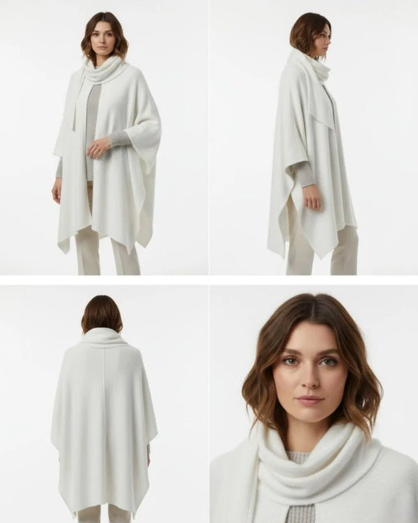 Plus Size Women's White Cotton Hijab Poncho - Scarf Detailed