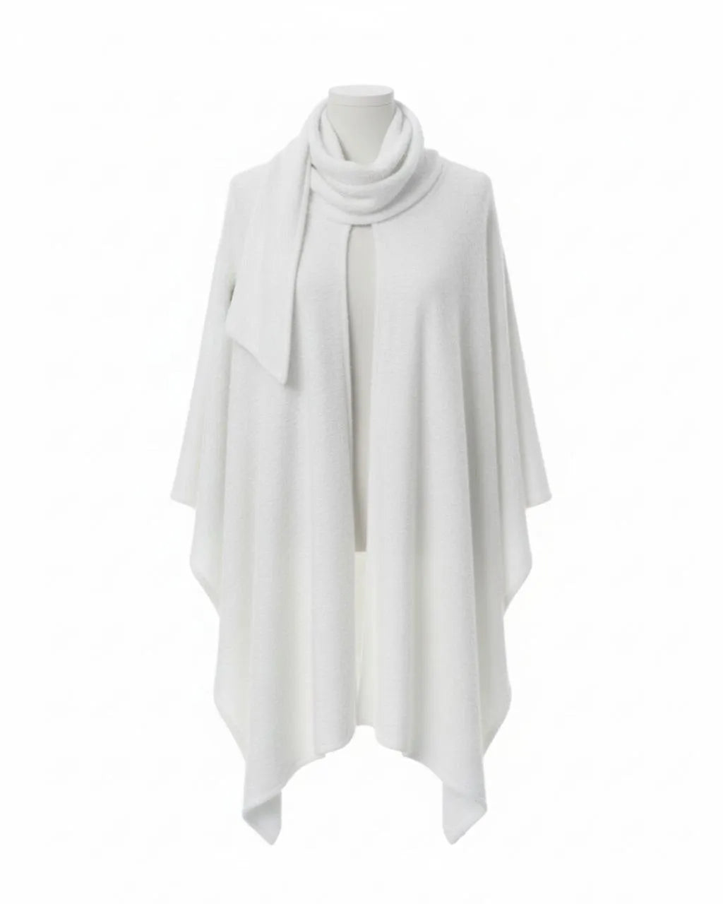 Weißer Baumwoll-Poncho für Damen große Größen mit integriertem Schal – Modest Fashion