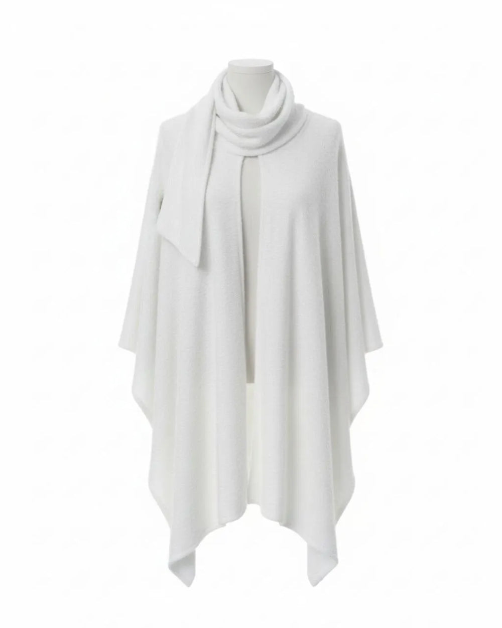 Plus Size Women's White Cotton Hijab Poncho - Scarf Detailed - Image 3