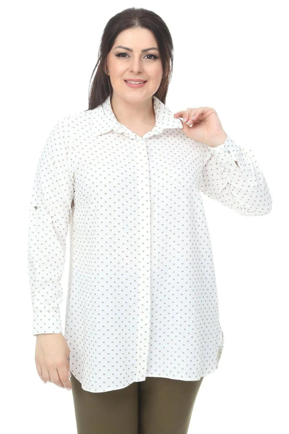 Weiße Tunika-Bluse in Übergröße mit Polka-Dot-Muster für Damen - Image 3