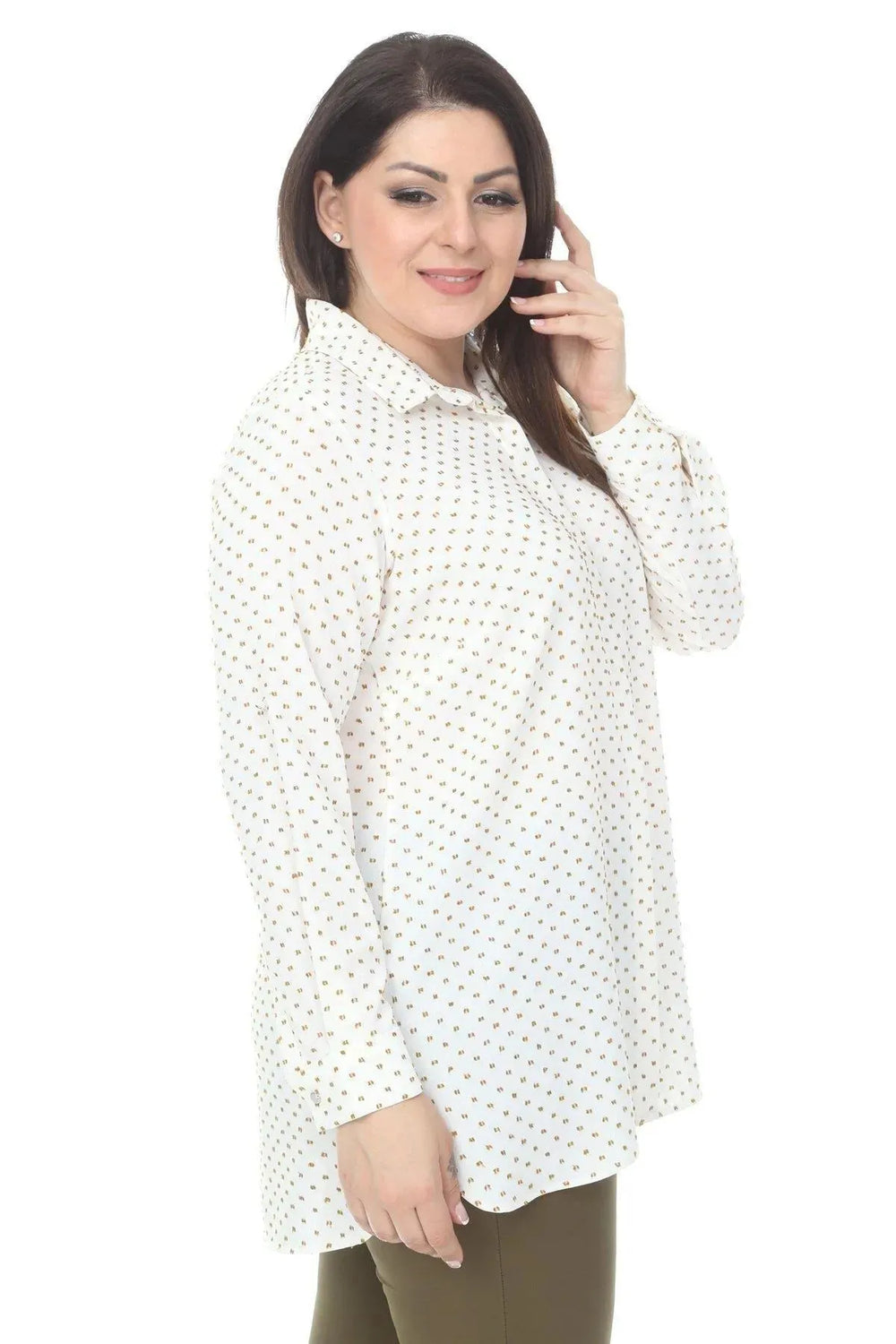 Weiße Tunika-Bluse in Übergröße mit Polka-Dot-Muster für Damen - Image 2