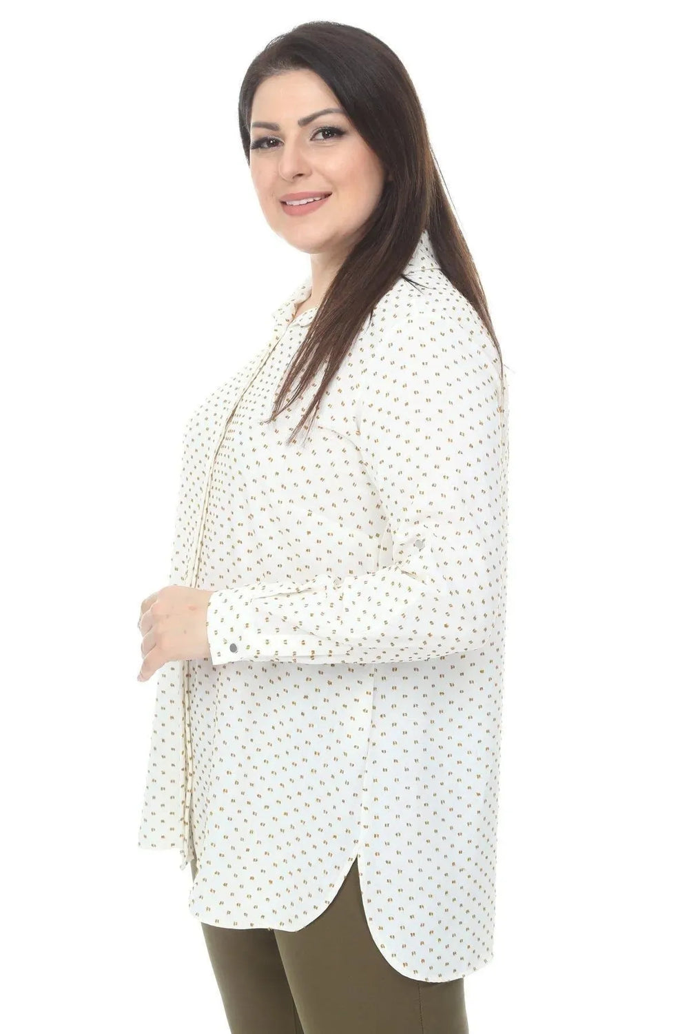 Weiße Tunika-Bluse in Übergröße mit Polka-Dot-Muster für Damen - Image 4