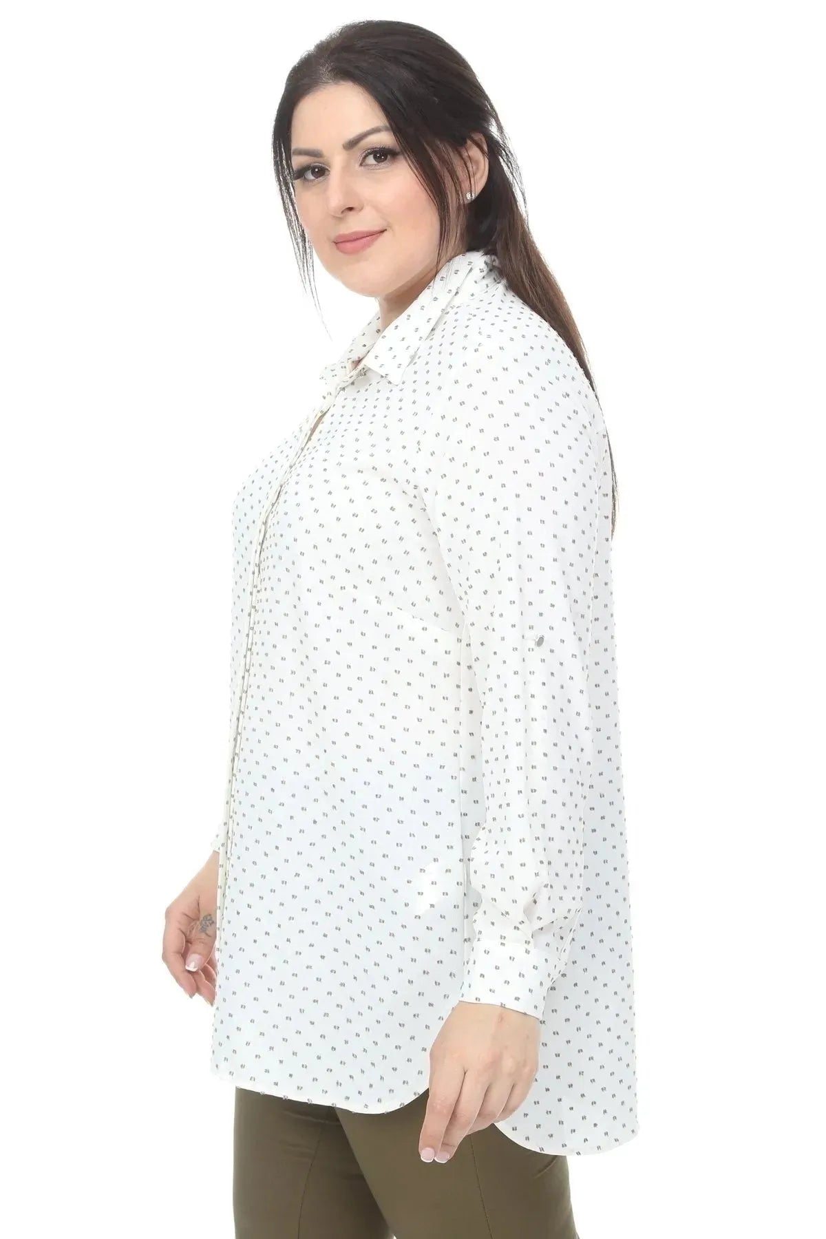 Weiße Tunika-Bluse in Übergröße mit Polka-Dot-Muster für Damen