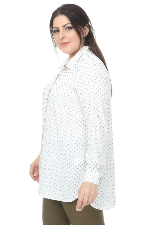 Weiße Tunika-Bluse in Übergröße mit Polka-Dot-Muster für Damen