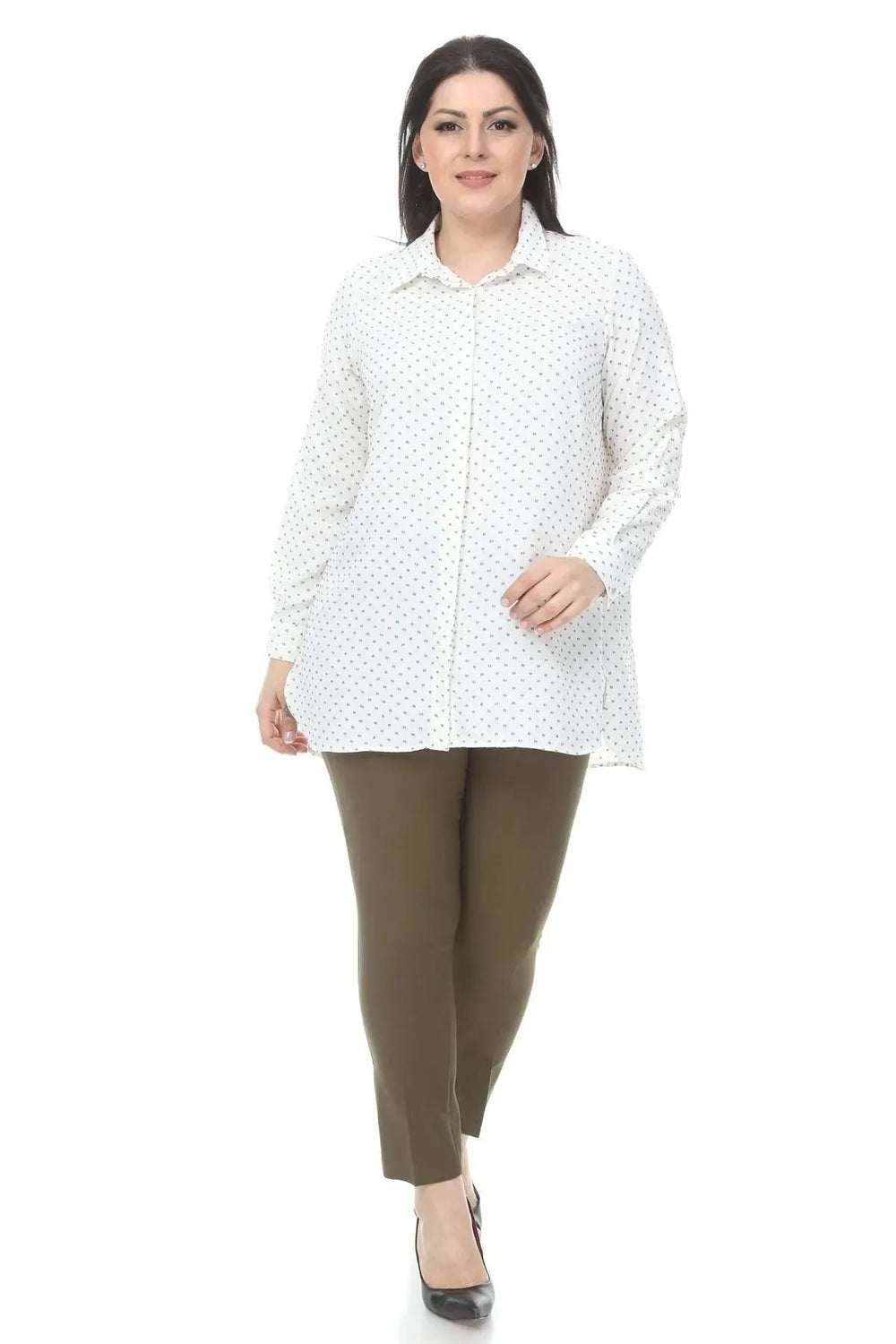 Weiße Tunika-Bluse in Übergröße mit Polka-Dot-Muster für Damen - Image 8