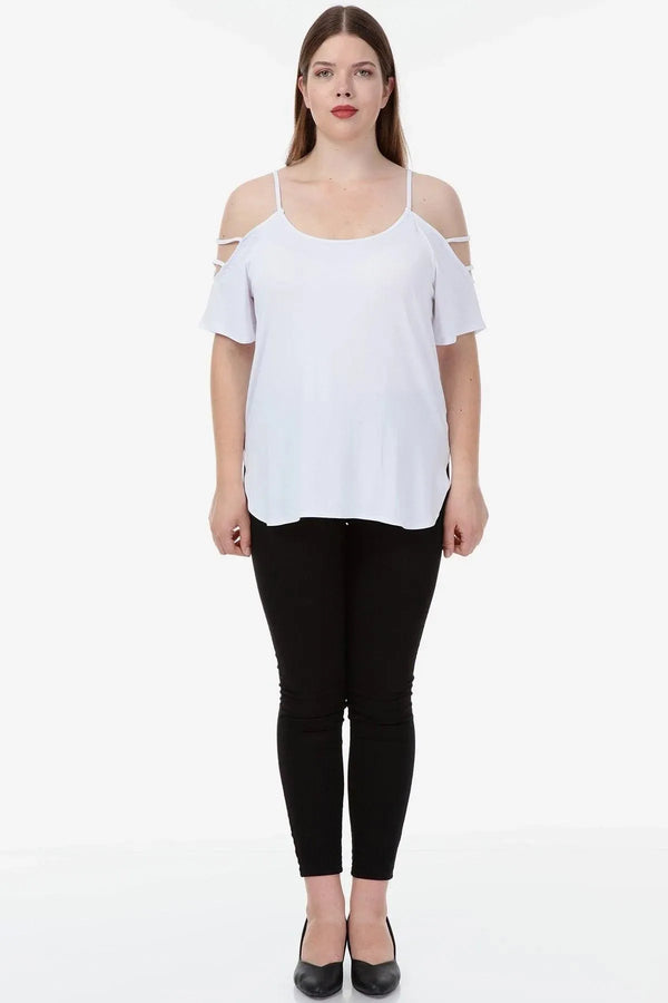 Plus Size Women's White Viscose Cold-Shoulder Summer Blouse