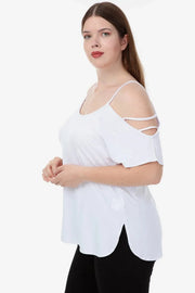 Büyük Beden Kadın Büyük Beden Kadın Beyaz Viskon Omuz Dekolteli Yazlık Bluz Büyük Beden T-Shirt Beyaz Viskon
