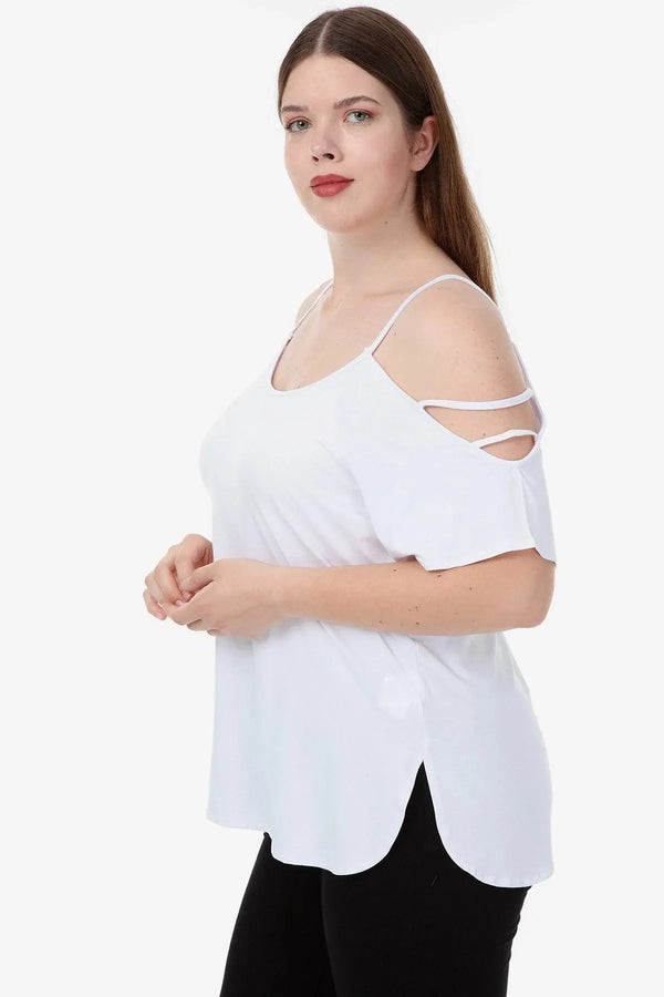 Plus Size Women's White Viscose Cold-Shoulder Summer Blouse
