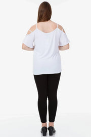 Büyük Beden Kadın Büyük Beden Kadın Beyaz Viskon Omuz Dekolteli Yazlık Bluz Büyük Beden T-Shirt Beyaz Viskon