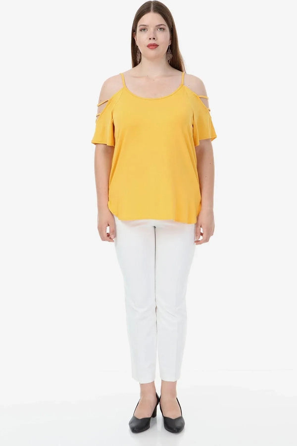 Plus Size Women's White Viscose Cold-Shoulder Summer Blouse