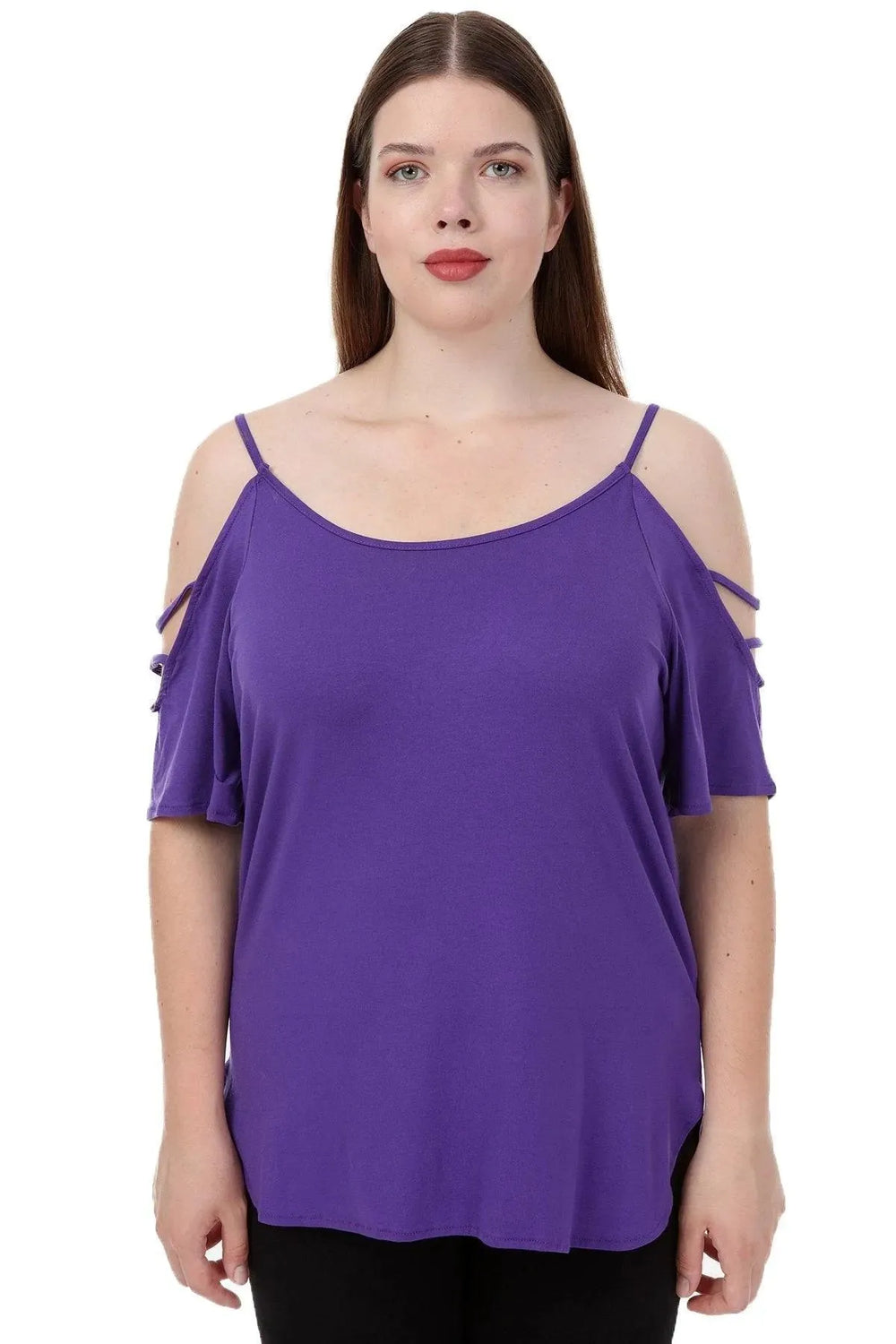 Plus Size Women's White Viscose Cold-Shoulder Summer Blouse - Image 22