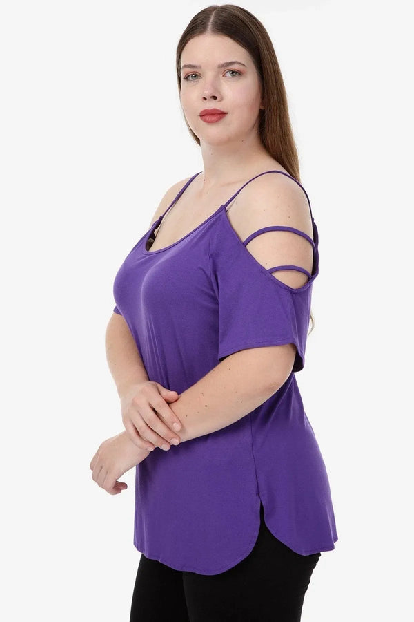 Plus Size Women's White Viscose Cold-Shoulder Summer Blouse