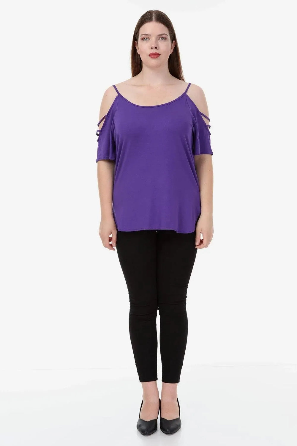 Plus Size Women's White Viscose Cold-Shoulder Summer Blouse - Image 17