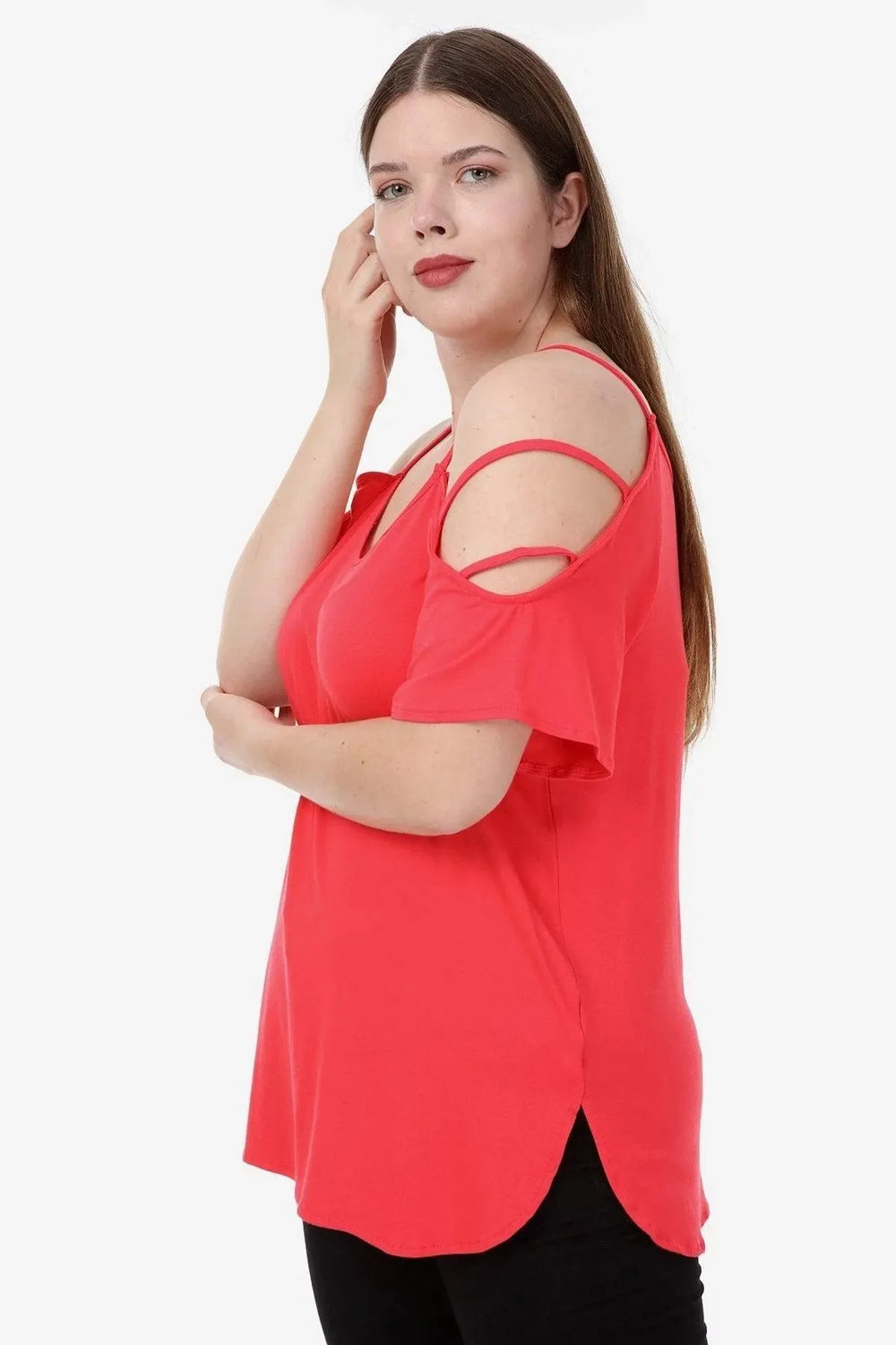 Plus Size Women's White Viscose Cold-Shoulder Summer Blouse - Image 21