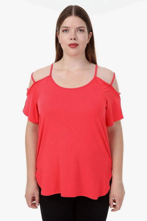 Plus Size Women's White Viscose Cold-Shoulder Summer Blouse