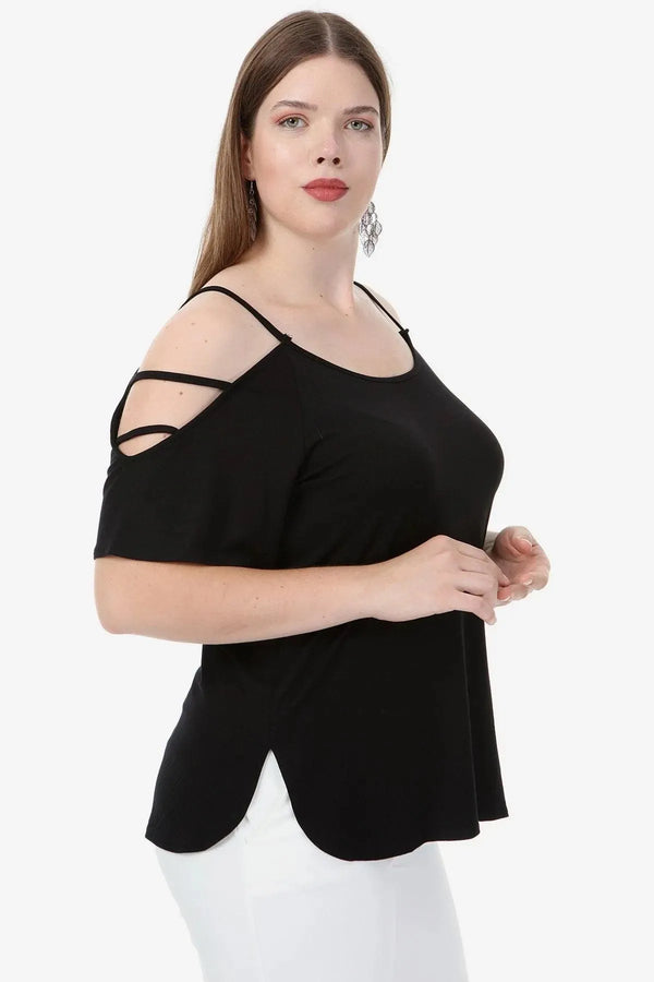 Plus Size Women's White Viscose Cold-Shoulder Summer Blouse