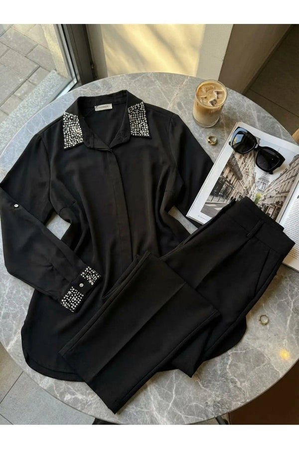 Женская рубашка больших размеров с вышивкой бисером