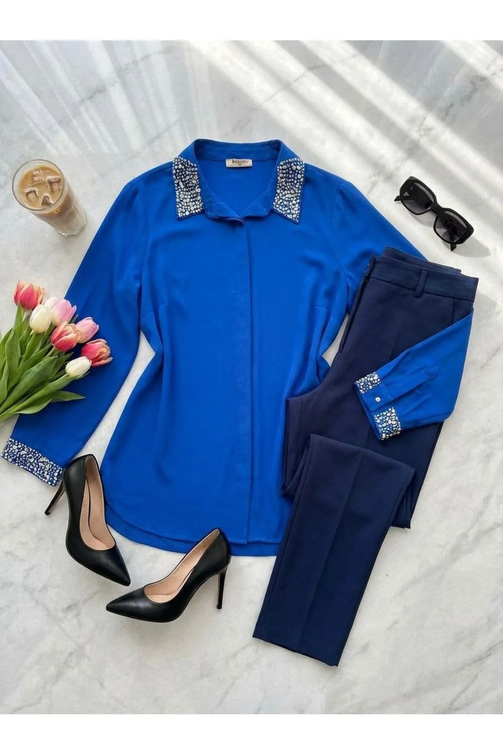 Женская рубашка больших размеров с вышивкой бисером - Image 9