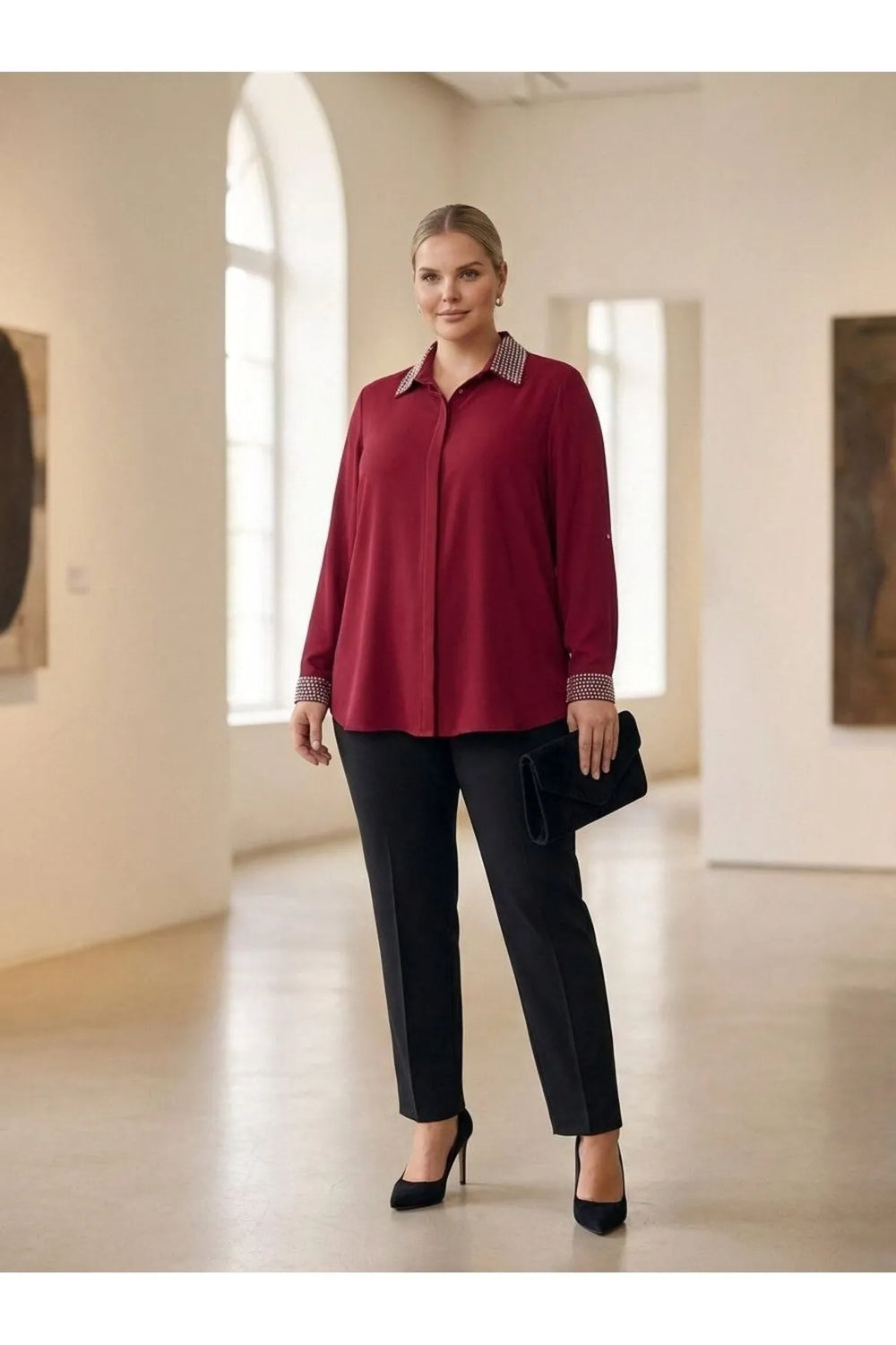 Женская рубашка больших размеров с вышивкой бисером - Image 13