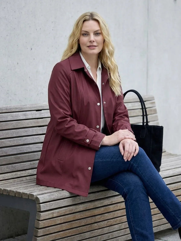 Büyük Beden Kadın Bordo Su İtici Rahat Kalıp Astarlı Trençkot