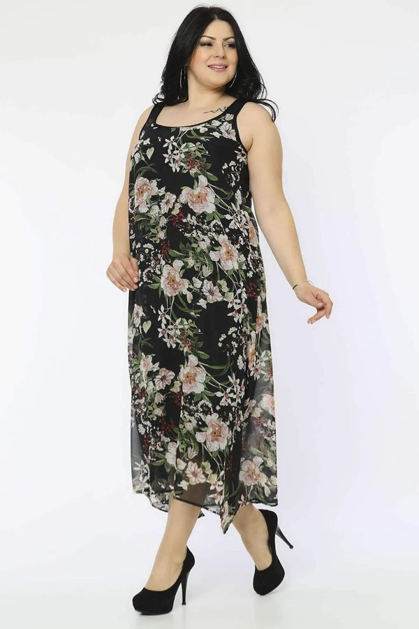 Женское платье больших размеров с цветочным принтом на широких бретелях из хлопковой вискозы