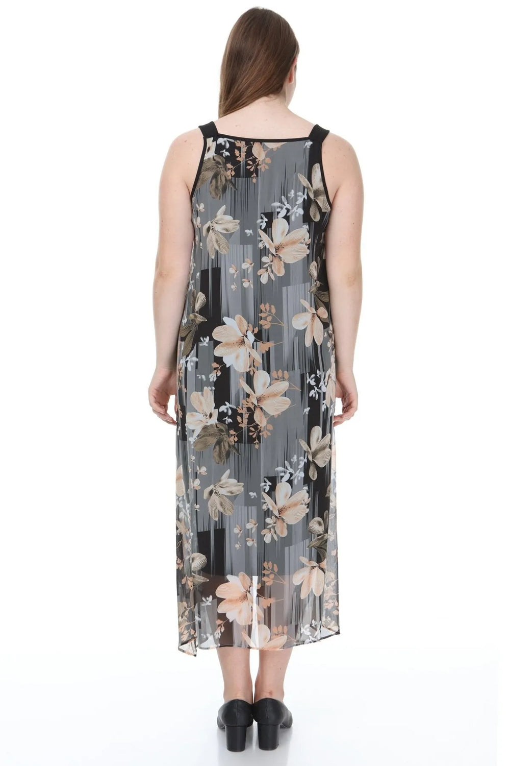 Büyük Beden Kadın Çiçek Desenli Pamuklu Viskon Maxi Elbise - Image 8