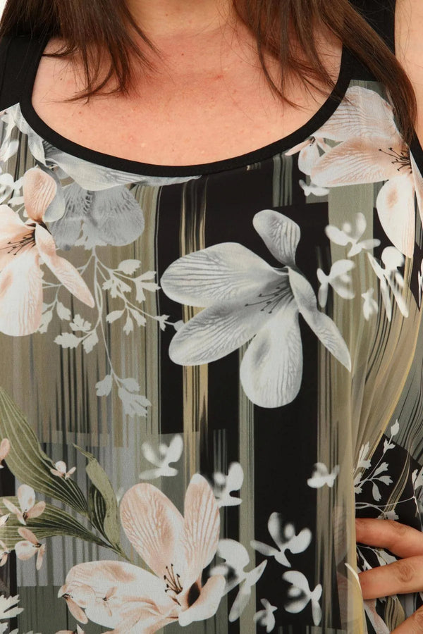 Büyük Beden Kadın Çiçek Desenli Pamuklu Viskon Maxi Elbise