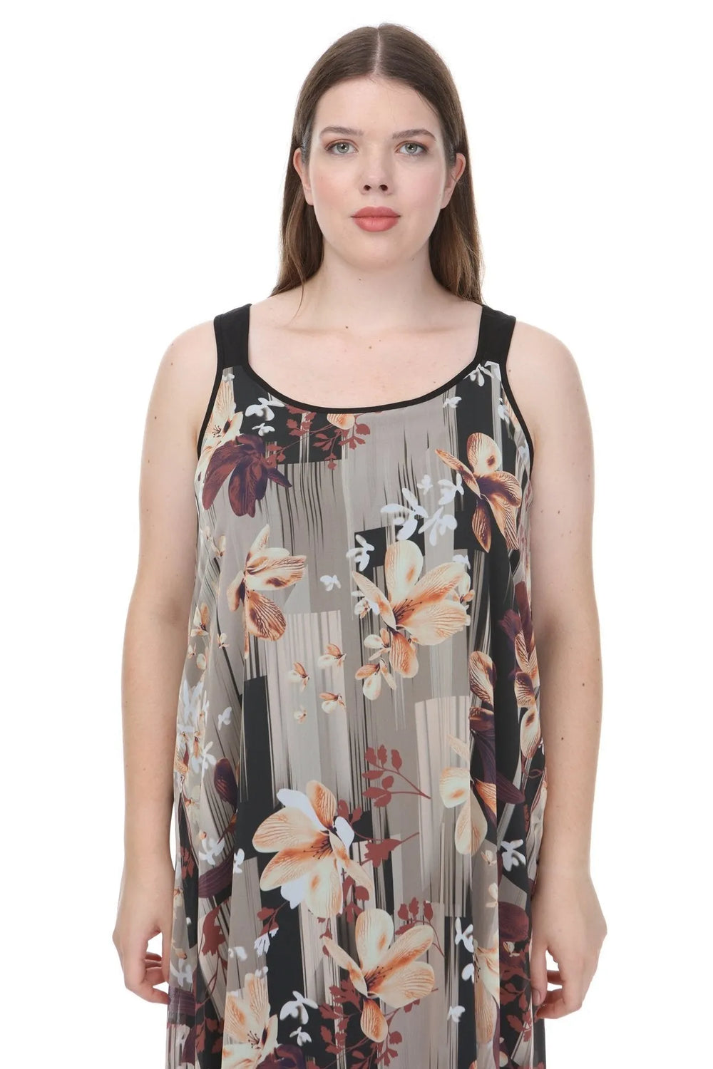 Büyük Beden Kadın Çiçek Desenli Pamuklu Viskon Maxi Elbise - Image 22