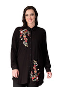 Damen Tunika-Bluse mit Blumenstickerei in großen Größen