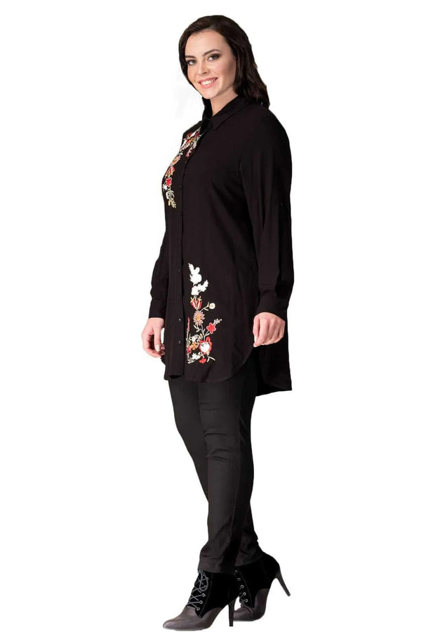 Women's Plus Size Floral Embroidered Tunic Shirt