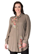 Damen Tunika-Bluse mit Blumenstickerei in großen Größen