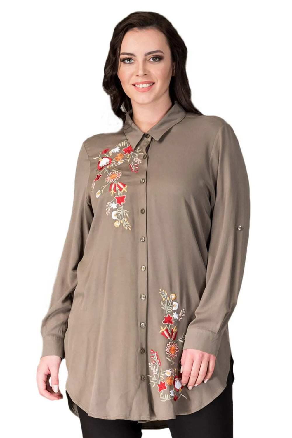Women's Plus Size Floral Embroidered Tunic Shirt - Image 4