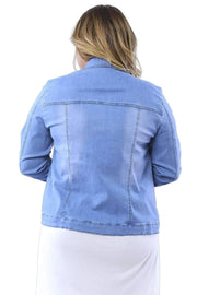 Büyük Beden Kadın Büyük Beden Kadın Esnek Likralı Kot Ceket Açık Mavi Denim Büyük Beden Ceket Açık Mavi Kot