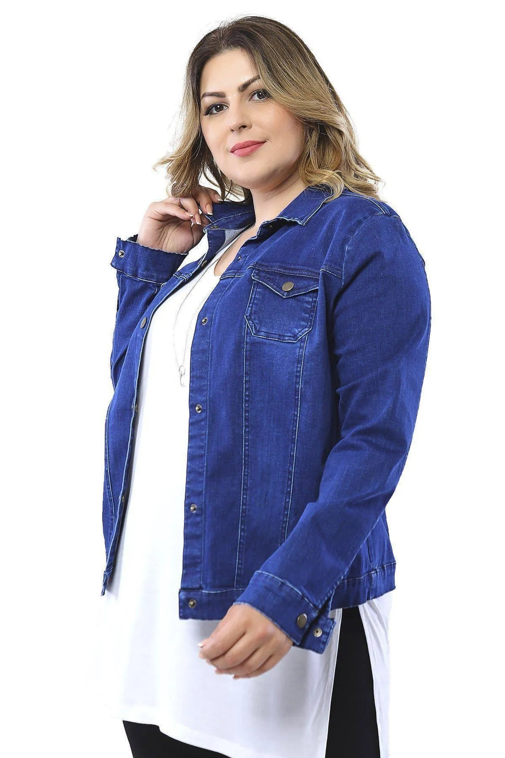Hanezza Plus Size Women's Stretch Lycra Denim Jacket - Light Blue - Image 6
