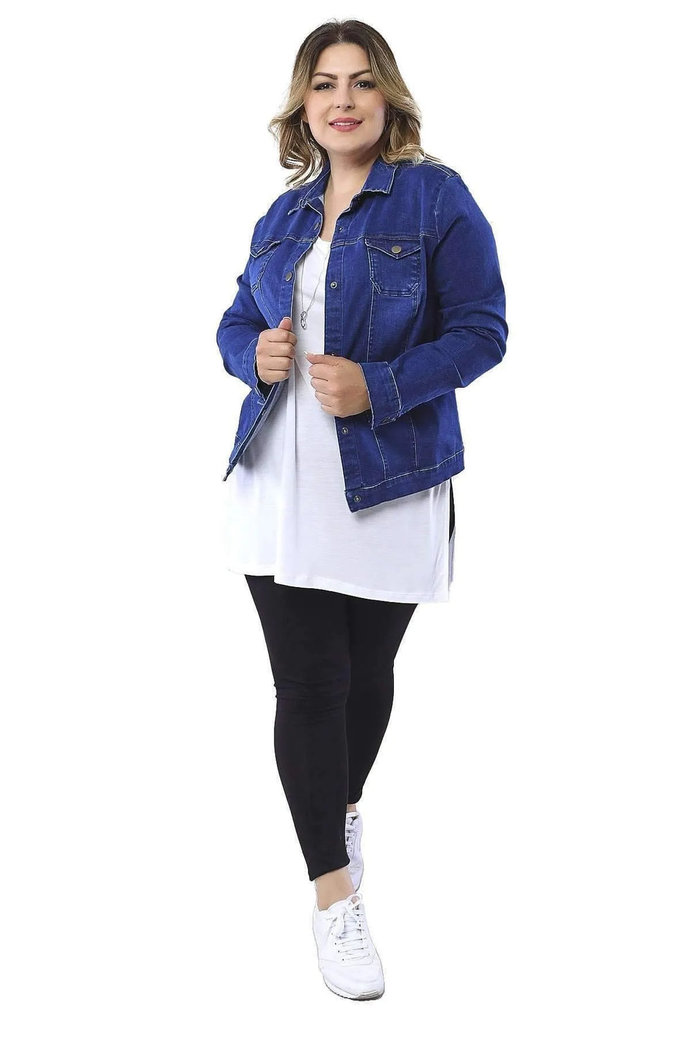 Hanezza Plus Size Women's Stretch Lycra Denim Jacket - Light Blue - Image 7