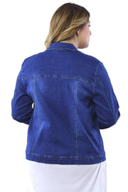 Büyük Beden Kadın Büyük Beden Kadın Esnek Likralı Kot Ceket Lacivert Denim Büyük Beden Ceket