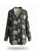 Plus Size Damen Hemdbluse Tunika mit Ethno-Print & langen Ärmeln aus Viscose