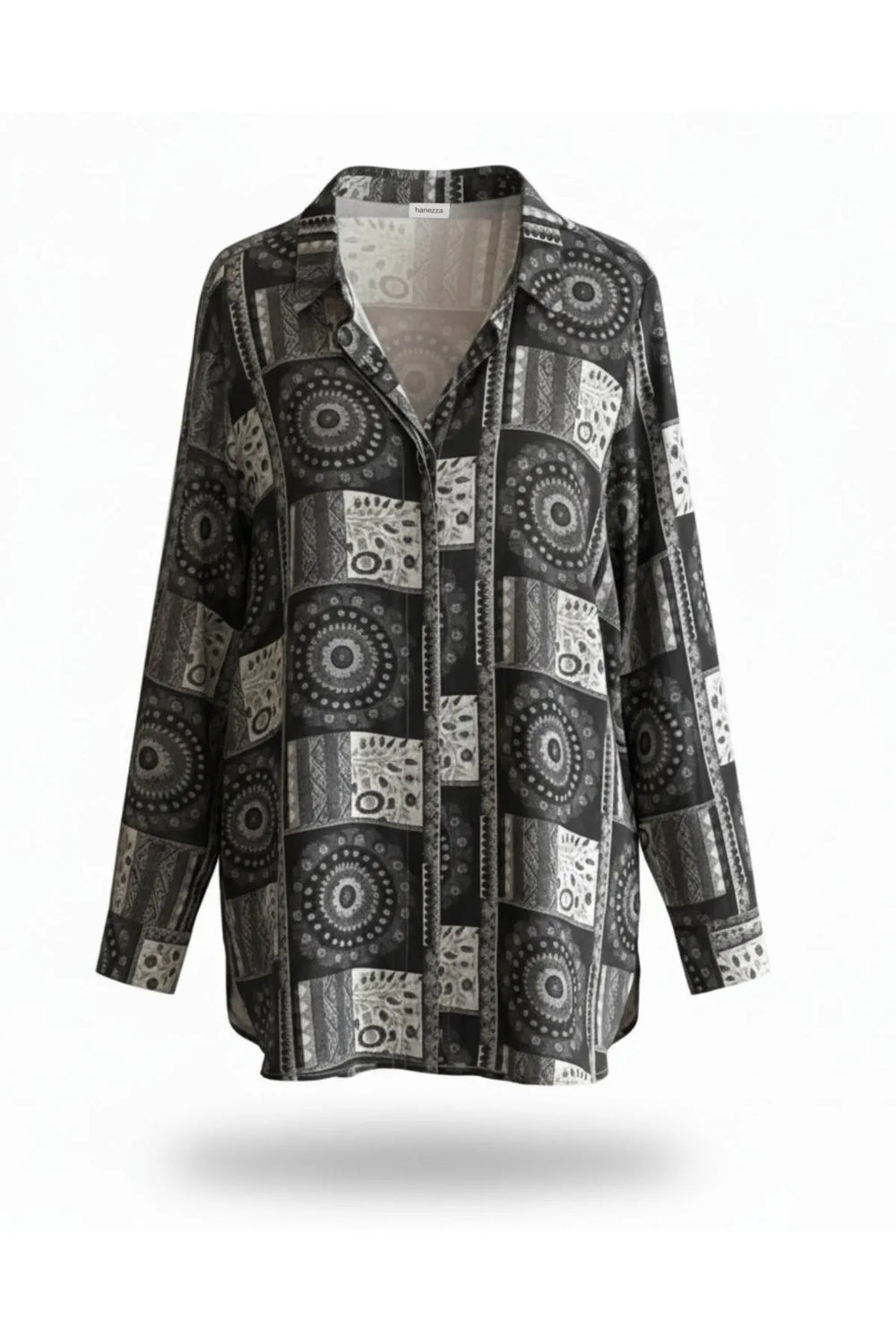 Plus Size Women's Ethnic Patterned Long Sleeve Viscose Shirt Tunic - Image 3