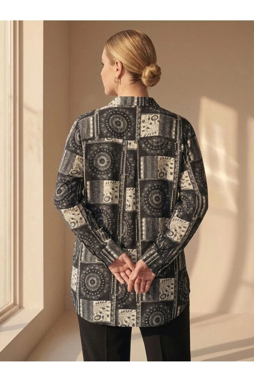 Plus Size Women's Ethnic Patterned Long Sleeve Viscose Shirt Tunic - Image 5