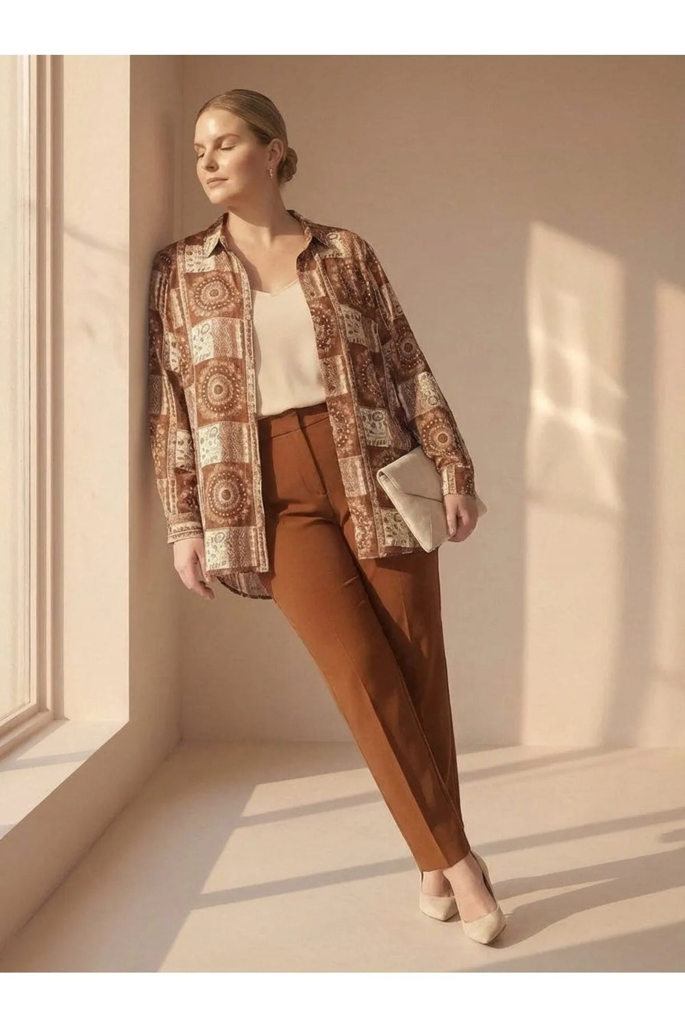 Plus Size Women's Ethnic Patterned Long Sleeve Viscose Shirt Tunic - Image 11