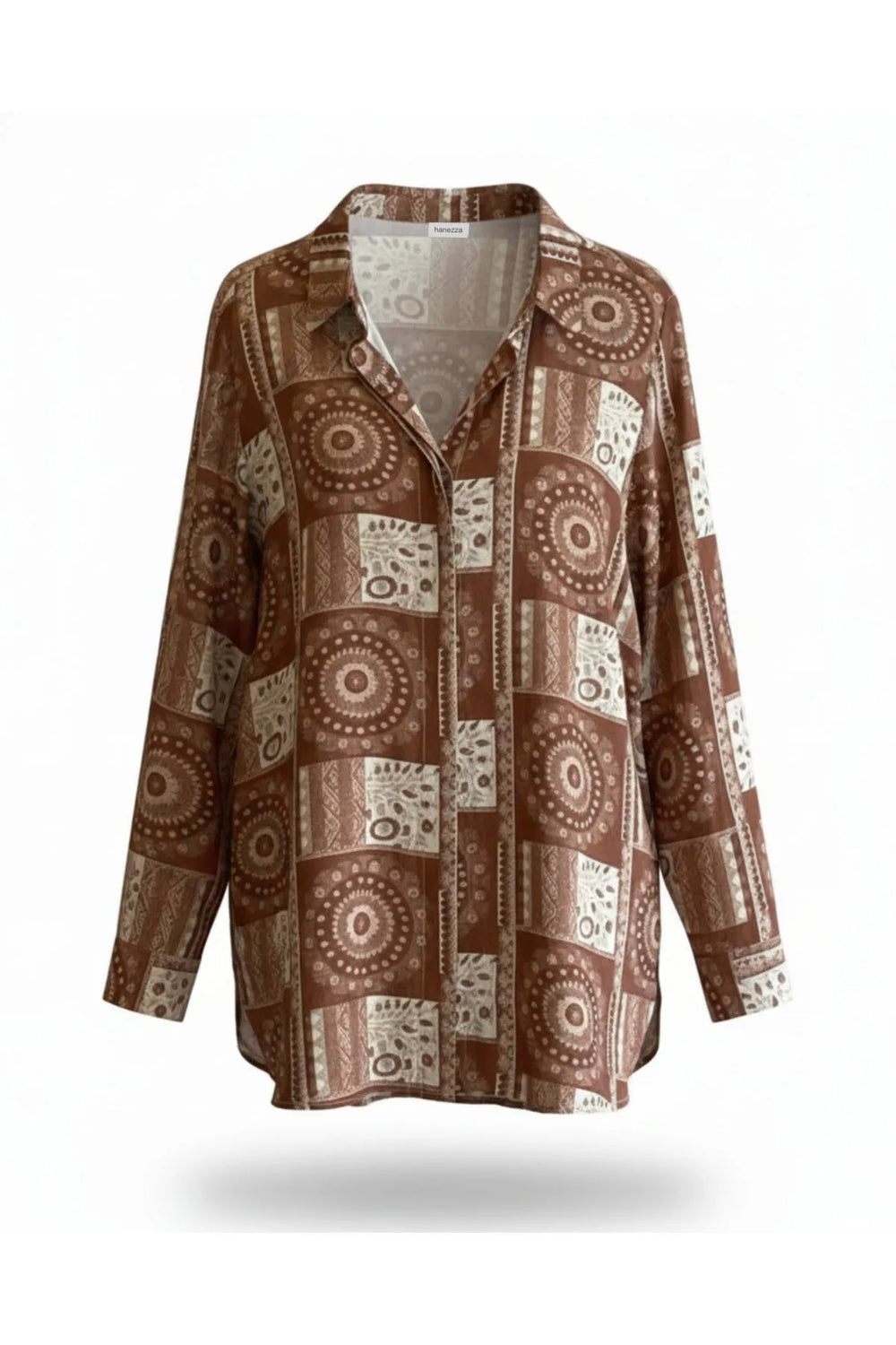 Plus Size Women's Ethnic Patterned Long Sleeve Viscose Shirt Tunic - Image 12