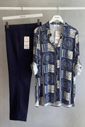 Plus Size Damen Hemdbluse Tunika mit Ethno-Print & langen Ärmeln aus Viscose