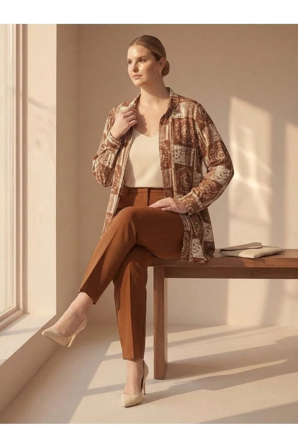 Plus Size Women's Ethnic Patterned Long Sleeve Viscose Shirt Tunic - Image 16