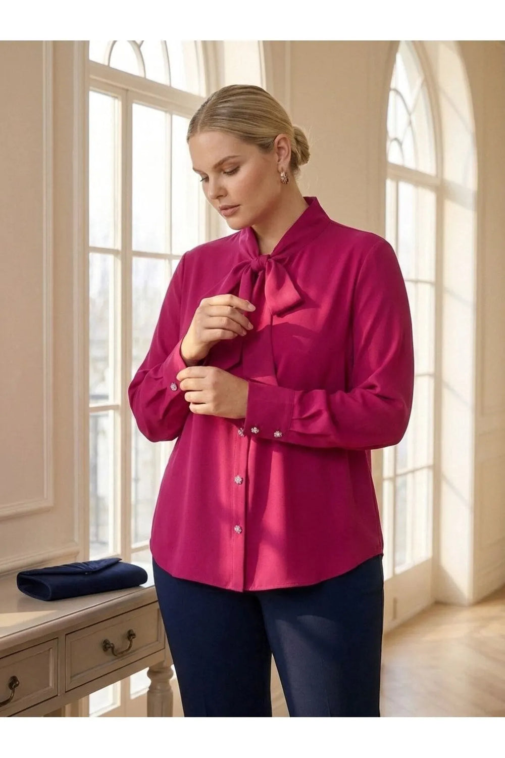 Hanezza Большой Размер Рубашка Jesica с Галстуком на Воротнике - Image 2