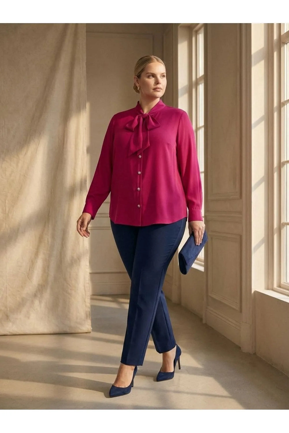 Hanezza Большой Размер Рубашка Jesica с Галстуком на Воротнике - Image 3