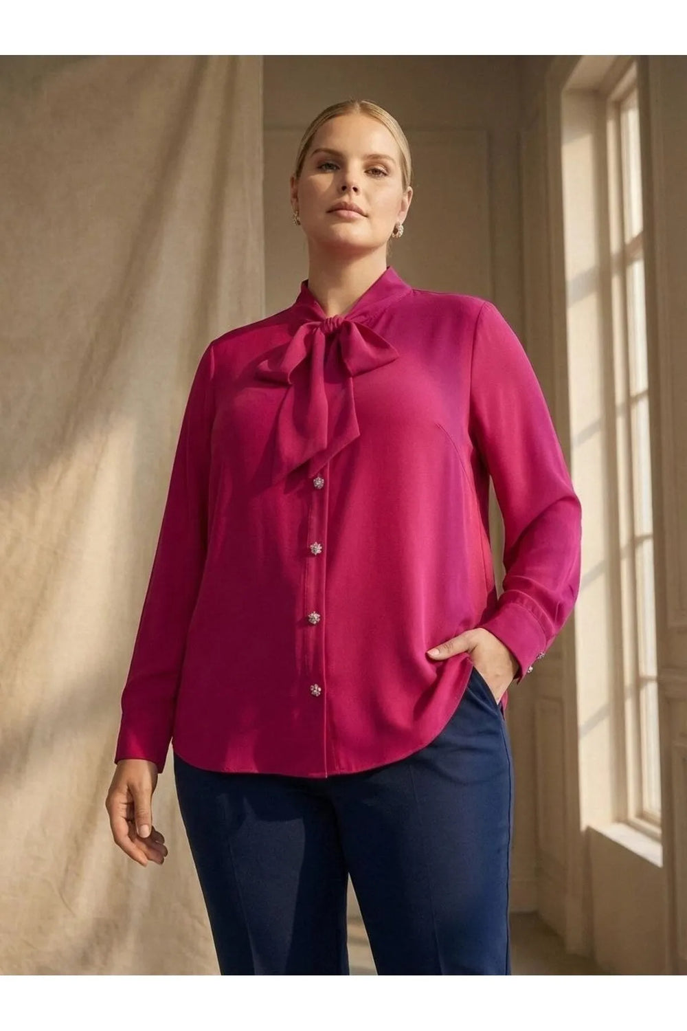Hanezza Большой Размер Рубашка Jesica с Галстуком на Воротнике - Image 5