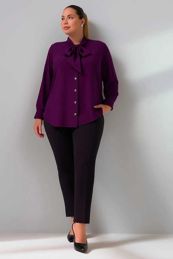 Hanezza Большой Размер Рубашка Jesica с Галстуком на Воротнике